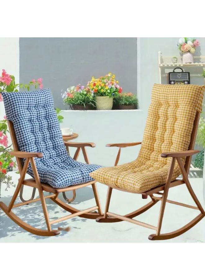 Blue Farmhouse Plaid Rocking Chair Cushion 18 9x61 Inch Tufted High Back Thick Seat - Image 1